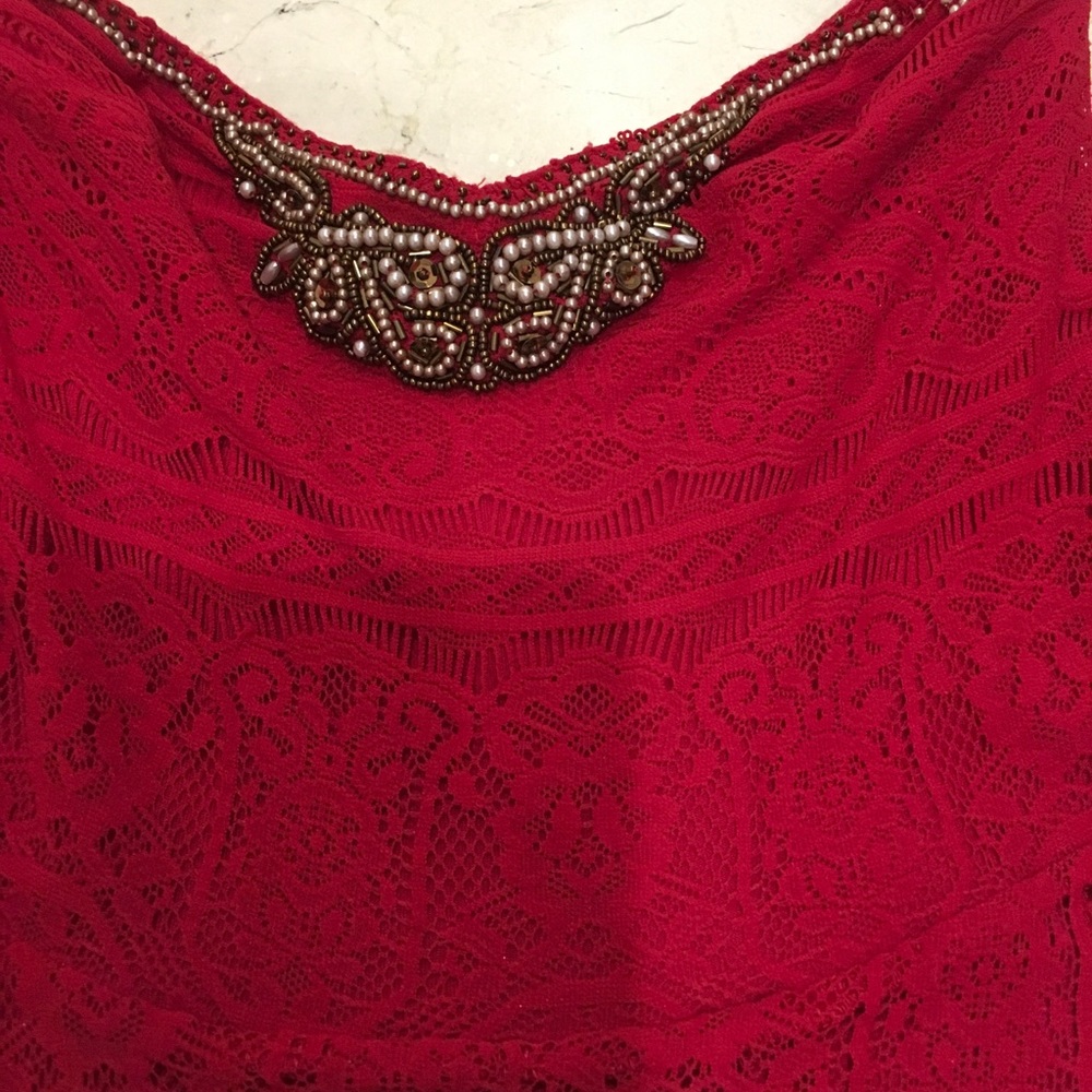 π2X HPπFree People red lace beaded dress - Picture 7 of 8